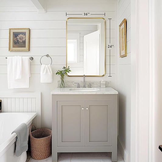 Fabuday Bathroom Mirror Over Sink 16x24 Inch - Gold Matte Framed Mirrors, Rectangular Wall Mounted Bathrooms for Restroom, Farmhouse, Entryway, Horizontal or Vertical Hanging