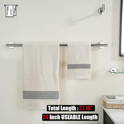 JQK Bathroom Hardware Set Chrome, 5-Piece Bath Accessories Set Polished Chrome Wall Mount Includes 24 in Towel Bar, 7 in Towel Ring, Toilet Paper Holder, 2 Towel Hooks, BAS165-CH