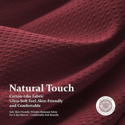 Waffle Shower Curtain 256 GSM Heavy Duty Fabric 72"x72" Burgundy | Thick Textured Cloth, Weighted Hem, Water Repellent Washable, Hotel Luxury Polyester Shower Curtain Set for Bathroom 12 Hooks