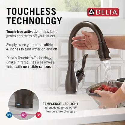 Delta Faucet Leland VoiceIQ Touch Kitchen Faucet with Touchless Technology, Oil Rubbed Bronze Kitchen Faucet, Smart Faucet, Alexa and Google Assistant Voice Activated, Venetian Bronze 9178TLV-RB-DST