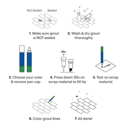 Grout Pen White Tile Grout Paint Marker Restorer - Wide 15mm Tip (20ml) | Waterproof Grout Line Refresher for Kitchen & Bathroom, Colorant and Sealer Pens for Cleaner Looking Grout Lines - White