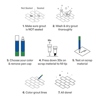 Grout Pen White Tile Grout Paint Marker Restorer - Narrow 5mm Tip (7mL) | Waterproof Grout Line Refresher for Kitchen & Bathroom, Colorant and Sealer Pens for Cleaner Looking Grout Lines - White