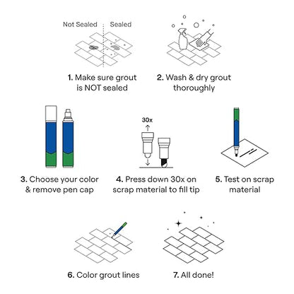 Grout Pen Grey Tile Grout Paint Marker - Narrow 5mm Tip (7mL) - 3 Pack | Waterproof Grout Refresh Restorer for Kitchen & Bathroom, Colorant and Sealer Pens for Cleaner Looking Grout Lines - Grey