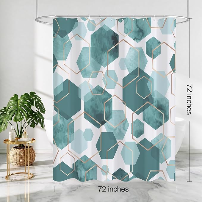 Litabel Teal Shower Curtain for Bathroom, Geometric Bathroom Decor 72x72 | Teal Modern Minimalist Shower Curtains, Geometric Art Print Abstract Waterproof Bathroom Curtain