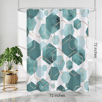 Litabel Teal Shower Curtain for Bathroom, Geometric Bathroom Decor 72x72 | Teal Modern Minimalist Shower Curtains, Geometric Art Print Abstract Waterproof Bathroom Curtain