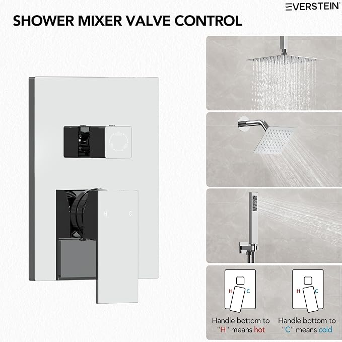 10" High-Pressure Rainfall Shower Faucet, Celling Mount Dual Shower Head System, Polished Chrome