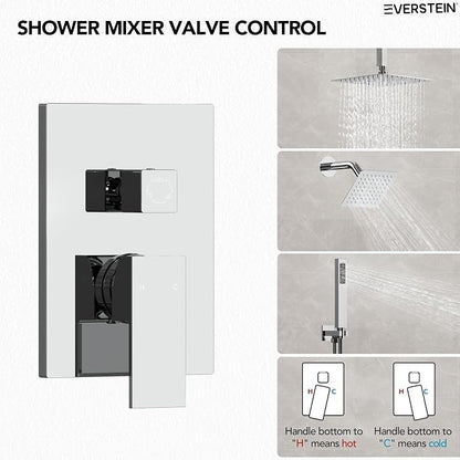 10" High-Pressure Rainfall Shower Faucet, Celling Mount Dual Shower Head System, Polished Chrome