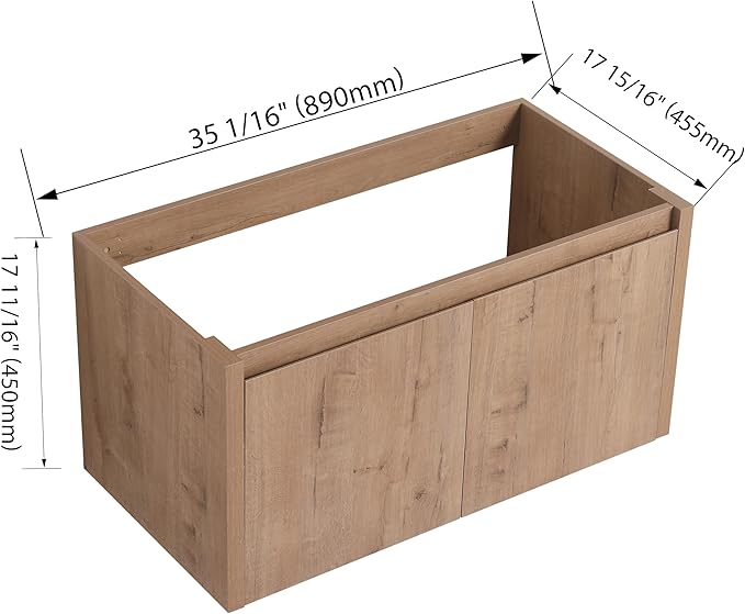 36" Floating Bathroom Vanity,36 Inch Bathroom Vanity Without Top Sink,Modern Floating Vanity Cabinet,Brown Wall Mounted Cabinet with Soft Closing Doors,Plywood(Sink Basin Not Included)