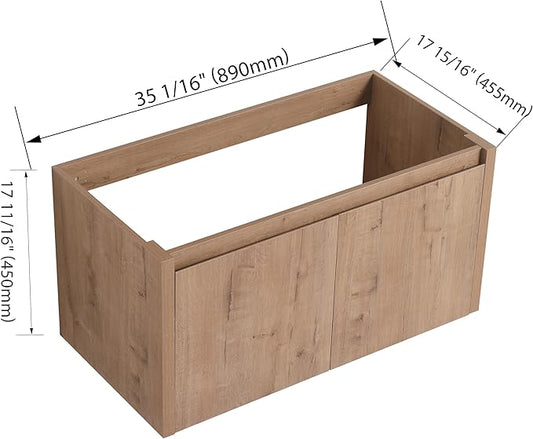 36" Floating Bathroom Vanity,36 Inch Bathroom Vanity Without Top Sink,Modern Floating Vanity Cabinet,Brown Wall Mounted Cabinet with Soft Closing Doors,Plywood(Sink Basin Not Included)