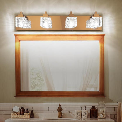 TRLIFE Bathroom Vanity Light Fixtures, 26inches Crystal Vanity Light Fixture Modern Bathroom Lights Over Mirror 4 Lights Vanity Light for Bath Room