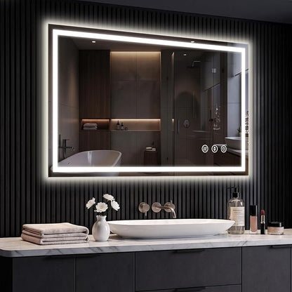 40x36 LED Bathroom Mirror with Anti-Fog, Backlit & Front Lit, Memory | Stepless Dimmable 3 Color CRI 95+ Shatterproof Tempered Glass ETL Listed for Safety Lighted Bathroom Vanity Mirror for Wall