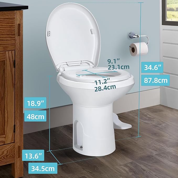 YITAMOTOR RV Toilet, Gravity Flush Toilet with Foot Pedal Flush, High Low Profile Gravity Camper Toilet for or RV, Trailer, Car, Motorhome, Caravan Trip | Gravity Flush Toilet with Foot Pedal Flush, High Low Profile Gravity Camper Toilet for or RV, Tra...