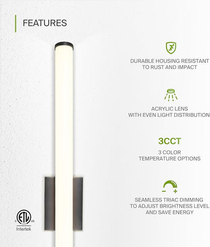 ASD 36" LED Linear Vanity Light Fixture, Modern Bathroom Sconce — 3 Color 3000K-5000K, Dimmable, 30W 2100LM, Energy Star & ETL Listed — Over Mirror Makeup Slim Bar for Bedroom, Cabinets — Black