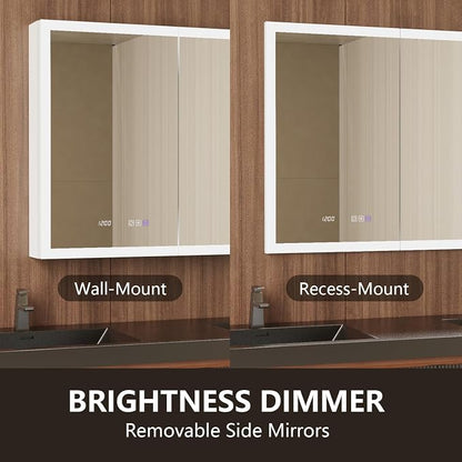 36 in. W Smart Lighted Medicine Cabinet with Mirror for Bathroom, Recessed/Surface Mount Medicine Cabinet with Anti-Fog, 1800W Charging Station, USB Ports, 3 Color Lights