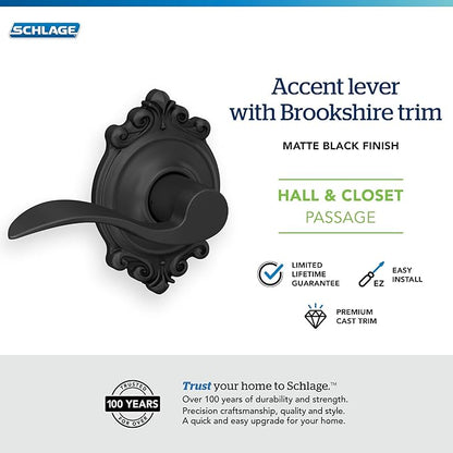 SCHLAGE Trim with SCHLAGE Hall and Closet Lever, Matte Black (F10 ACC 622 BRK)