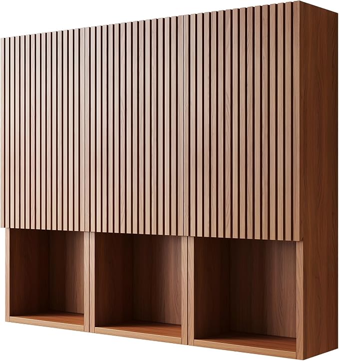 KEIKI Bathroom Wall Cabinet with Soft-Close Doors & Open Shelf, Brown Oak | Premium Wood Medicine Cabinet, Floating Storage Cabinet for Bathroom Kitchen Laundry Room
