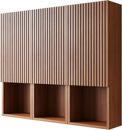 KEIKI Bathroom Wall Cabinet with Soft-Close Doors & Open Shelf, Brown Oak | Premium Wood Medicine Cabinet, Floating Storage Cabinet for Bathroom Kitchen Laundry Room