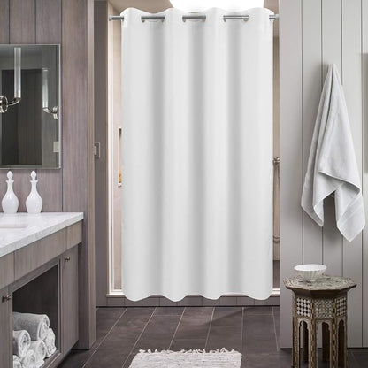 River Dream No Hook Stall Shower Curtain or Liner Microfiber White, 54x74 | Waterproof Fabric Shower Curtain Set, Bottom Magnets, Soft & Machine Washable, 54W x 74H
