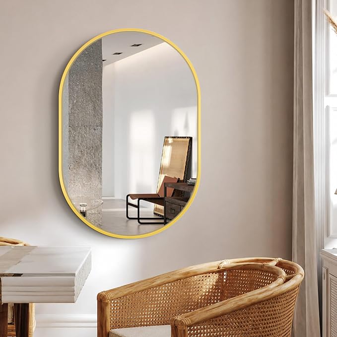 28x20 Gold Oval Bathroom Mirror for Over Sink, Aluminum Frame | HD Reflection No Distortion, Aluminum Frame, Mounting Hardware for Vertical or Horizontal Mount