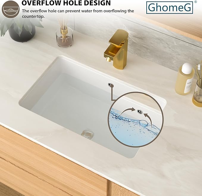 21 Inch Undermount Bathroom Sink Rectangular - 21"x13" White Rectangle Porcelain Ceramic Vessel Sink with Overflow,Under Counter Lavatory Vanity