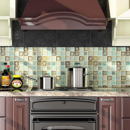 Livelynine Waterproof Wallpaper Peel and Stick Contact Paper Sage Green 15.8x394 Mosaic Tile Bathroom Wallpaper Stick on Vinyl Wrap Self Adhesive Wall Paper Roll for Kitchen Backsplash Shower