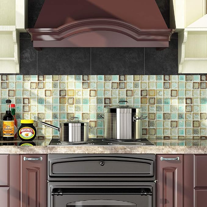 Livelynine 24 X 394inch Waterproof Green Peel and Stick Wallpaper for Bathroom Wall Paper Decor Mosaic Green Contact Paper for Countertop Desk Walls Bedroom Removable Self Adhesive Kitchen Vinyl Wrap