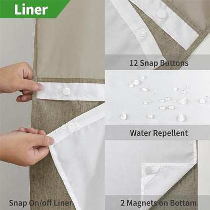 eachope No Hook Fabric Shower Curtain with Snap-in Liner,54x80 Khaki/Tan | Linen Texture,230GSM Thick Fabric,Hotel Luxury Decor,Mesh Window,Waterproof & Machine Washable,for Shower Stall or Bathroom