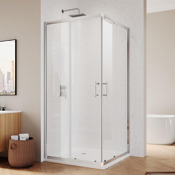 ELEGANT 34" D x 34" W x 72" H Corner Double Sliding Shower Door, Chrome Finish Frame, 1/4" ANSI Tempered Glass, Space-Saving for Small Bathroom