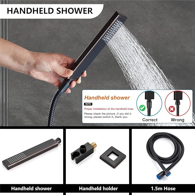 Midanya Shower Faucet Set,Wall Mount Shower System with Square Rain Shower Head and Hand Sprayer, Rough-in Valve Body and Trim Kit Included,10 Inch,Oil Rubbed Bronze