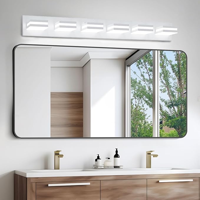 IZORRO LED Modern Bathroom Lights Fixtures(6-Light,Dimmable),Matte White Acrylic Wall Lighting,Vanity Lights for Bathroom Over Mirror - 6000k 36In （No Assembly Required）