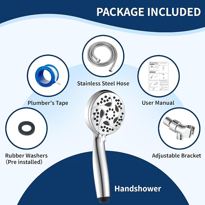 6-Mode Shower Head with Handheld, High Pressure Hand held Shower Head | 3.94 Inch Chrome Handheld Spray with 59 Inch Stainless Steel Hose and Adjustable Showerhead Holder, Tool-free Installation