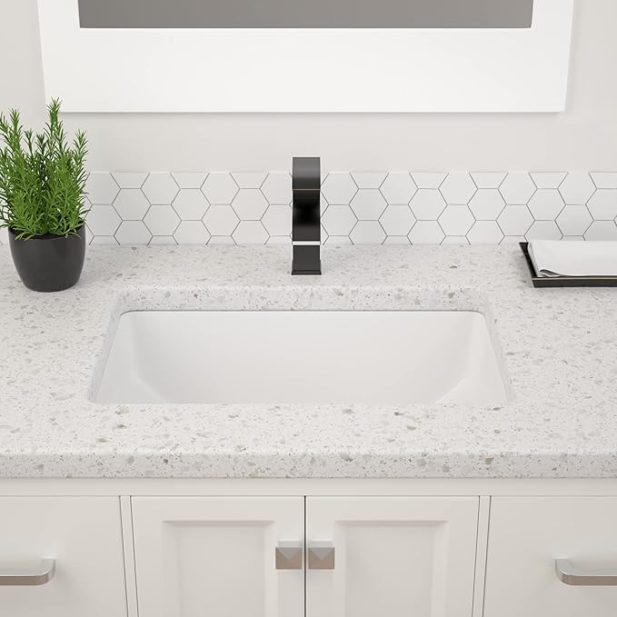 Dcolora Undermount Bathroom Sink Rectangle 19"x14" White Porcelain Ceramic Rectangular Vessel Sink Under Counter Lavatory Vanity Bath Sink Bowl Basin With Overflow