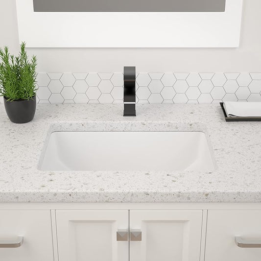 Dcolora Undermount Bathroom Sink Rectangle 19"x14" White Porcelain Ceramic Rectangular Vessel Sink Under Counter Lavatory Vanity Bath Sink Bowl Basin With Overflow