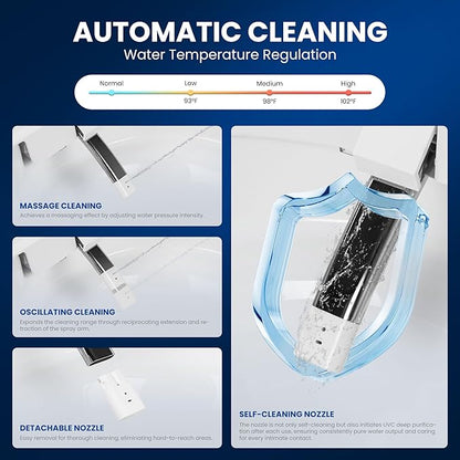 ADA Height Smart Toilet with Foot Sensor Flushing, Bidet Wash & Air Dryer, Self-Cleaning Nozzle, Heated Seat, LED Display, Quiet Dual Pump