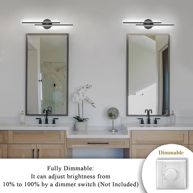 EDISLIVE Dimmable Modern LED Vanity Light Fixtures Bathroom Vanity Wall Lighting, 23.6 in Mirror Vanity Lighting Fixtures for Bathroom Bedroom Makeup Living Room, Black