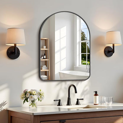 FORBATH Arched Bathroom Mirror 18x24 Inch, Black Bathroom Mirror Wall Mounted Modern Aluminum Alloy Frame Arch Mirror for Bedroom Living Room Entryway, Hanging or Leaning Against Wall