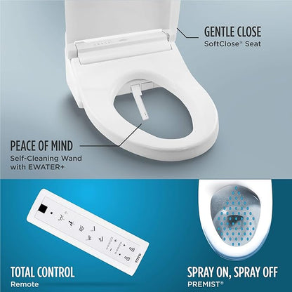 TOTO® WASHLET® C5 Electronic Bidet Toilet Seat with PREMIST and EWATER+ Wand Cleaning, Elongated, Cotton White - SW3084#01