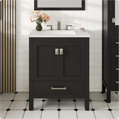 Eviva Aberdeen 30 in. Espresso Single Sink Bath Vanity with Carrara Quartz Top and Undermount Porcelain Sink