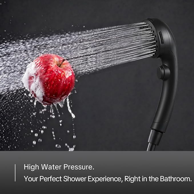 OFFO Handheld Shower Head with Shower Head Holder, 5 Mode Handheld Shower Head with On Off Switch for Water Saving, High Flow Powerful Boosting Showerheads with 60" PVC Hose, Matte Black