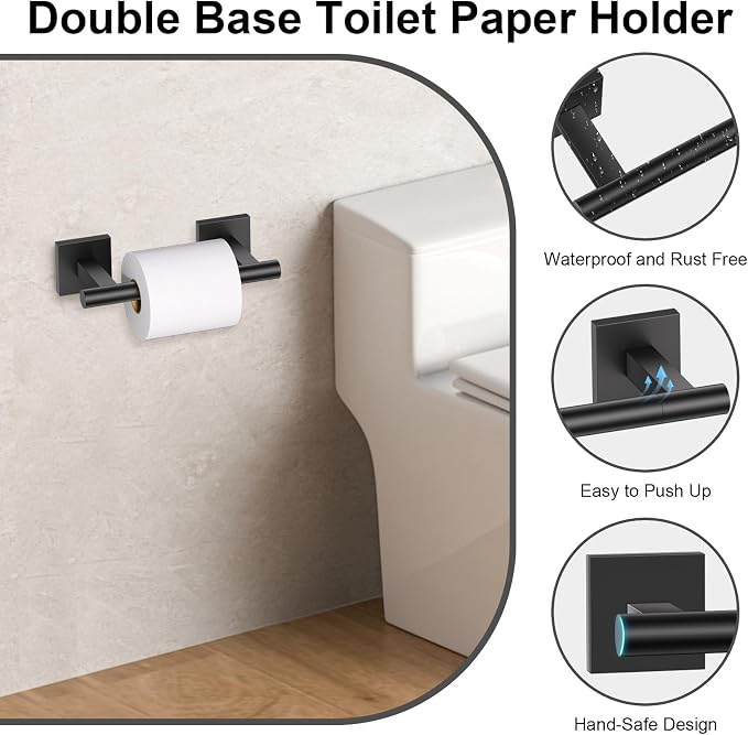 10 Pieces Matte Black Towel Bar Set, Double Dase Toilet Paper Holder Bathroom Hardware Set, 23.6 Inch Stainless Steel Towel Rack for Bathroom Wall Mounted