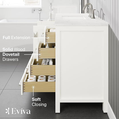 Eviva Aberdeen 42 in. White Single Sink Bath Vanity with Carrara Quartz Top and Undermount Porcelain Sink
