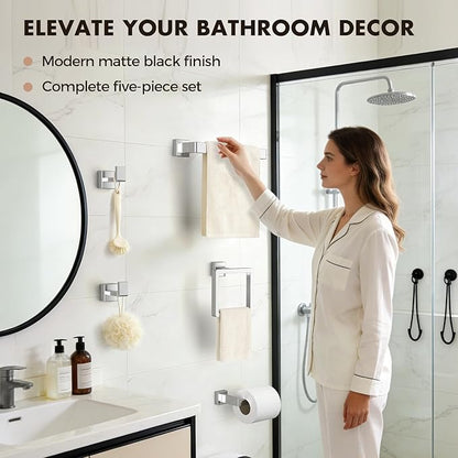 Bathroom Hardware Set Brushed Nickel 5-Pieces Bathroom Towel Rack SUS304 Stainless Steel Bath Towel Bar Set, Towel Racks Wall Mounted.