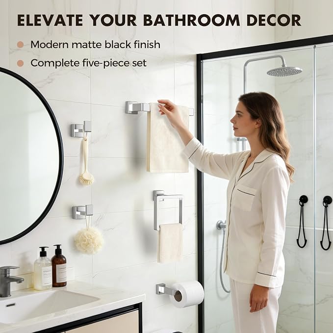 15-Pieces Brushed Nickel Bathroom Accessories Set, 16 Inch Towel Bar Set | Stainless Steel, Towel Ring, Toilet Paper Holder, Robe Hooks, Towel Racks for Bathroom Wall Mounted, Bathroom Hardware Set