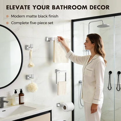 15-Pieces Brushed Nickel Bathroom Accessories Set, 16 Inch Towel Bar Set | Stainless Steel, Towel Ring, Toilet Paper Holder, Robe Hooks, Towel Racks for Bathroom Wall Mounted, Bathroom Hardware Set