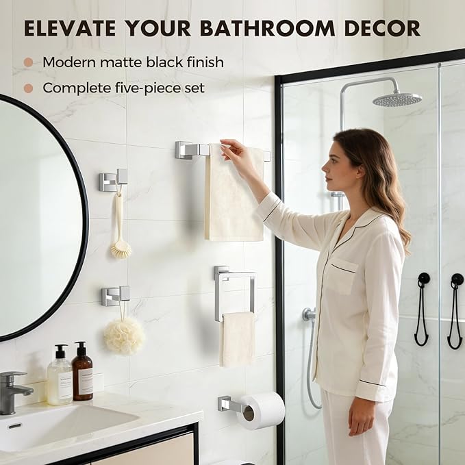 Bathroom Accessories Towel Bar Set: 15 Pieces Brushed Nickel Square Bathroom Hardware SUS304 Stainless Steel - Wall Mounted Towel Rack&Toilet Paper Holder&Towel Ring and Towel Hook