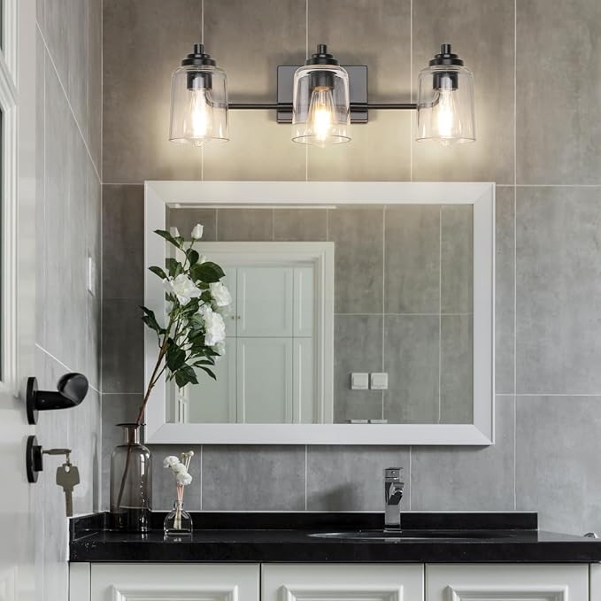 SOLFART 3 Lights Bathroom Light Fixtures Over Mirror Black Vanity Lights for Bathroom Wall Lights for Bathroom Matte Black Mirror Light
