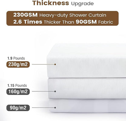 BTTN 3 in 1 Shower Curtain with Clear Liner - 72x78 Long Boho Linen Textured Fabric Shower Curtain Set with Plastic Hook, Tall Decorative Heavy Duty Waterproof Shower Curtain for Bathroom, White