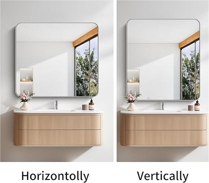 FORBATH 40x36 Inch Silver Bathroom Mirror for Over Sink, Large Rectangular Wall Mirror with Metal Frame, Rounded Corners for Bathroom, Bedroom, Entryway Decor (Horizontal or Vertical)