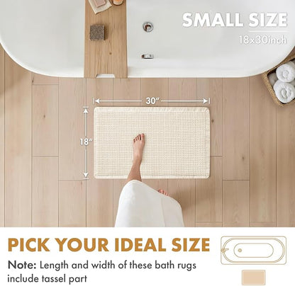 MIULEE Set of 2 Waffle Bathroom Rugs Boho Bath Mat Cream White 18x30 Inch | Non Slip, Super Absorbent, Washable, Ultra Soft, Rubber Backed Bath Rugs for Bathroom Floor Tub Shower