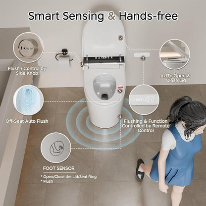 Smart Toilet with Bidet Built In, One Piece Bidet Toilet with Auto Dual Flush, Foam Shield, Modern Elongated Tankless Toilet with Foot Sensor, Heated Bidet Seat, Warm Water & Dryer,LED Display